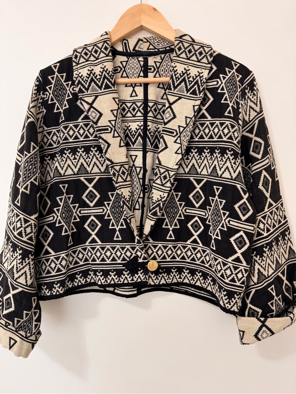 Vintage Black & Cream Geometric Jacket Blazer Approx M